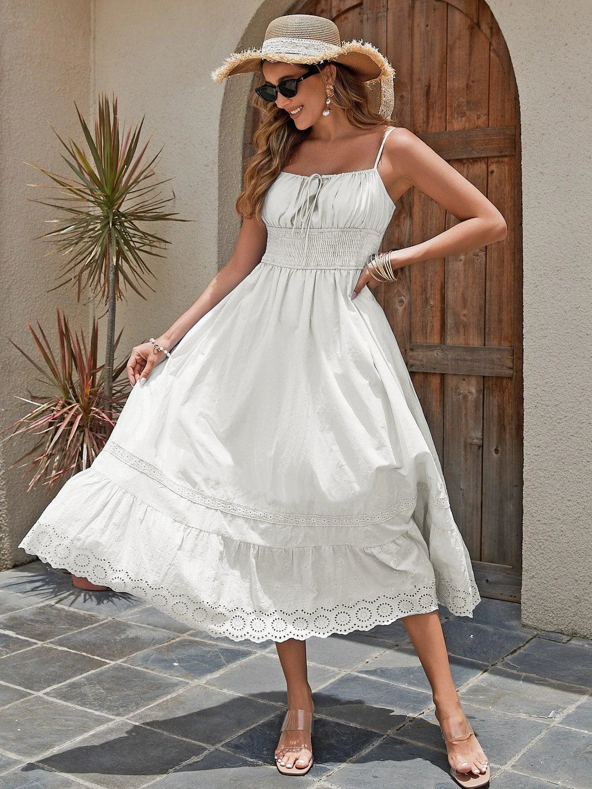 Mandotos French Romantic Cotton Maxi Dress for summer, featuring flowing fabric and elegant design perfect for warm weather.