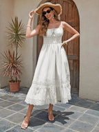 Mandotos French Romantic Cotton Maxi Dress in soft summer fabric with flowing design and delicate detailing.
