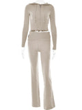 Mandotos women's hoodie suit set with zip-up long sleeve sweater and high-waist long pants, casual leisure wear.