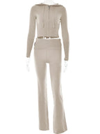 Mandotos women's hoodie suit set with zip-up long sleeve sweater and high-waist long pants, casual leisure wear.