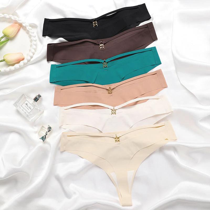 Ice Silk G-String Thong Set for Women by MANDOTOS, seamless low-waist lingerie with hollow-out T-back design.