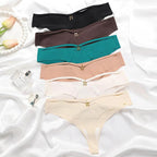 Ice Silk G-String Thong Set for Women by MANDOTOS, seamless low-waist lingerie with hollow-out T-back design.