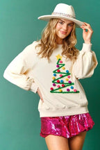 Mandotos Christmas Tree sweatshirt for women, long sleeve hoodie with festive winter design, cozy pullover for holiday season.