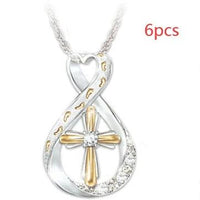 Mandotos Cross Footprint Diamond Pendant Necklace with two-tone gold and silver finish, featuring a cross and footprint design.