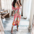Mandotos long sleeve shirt dress with European and American print, lace-up front, button closure, and casual style.