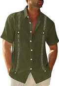 Men's Guayabera Cuban shirt by MANDOTOS, casual short sleeve streetwear with printed design and lightweight fabric.