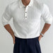 Men's slim fit polo shirt with lapel collar and button details by MANDOTOS, featuring long sleeves and classic design.