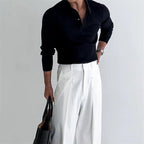 Mandotos men's slim fit polo shirt with long sleeves, lapel collar, and button detail, in a classic and stylish design.