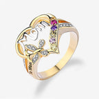 Mandotos Mother's Day gift finger ring with hollow heart, rhinestones, butterfly design, English letter love motif, jewelry accessory