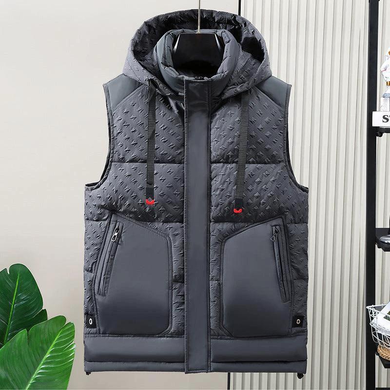 Mandotos cotton thick down vest featuring a warm, padded design with a sleek, casual look for outdoor wear.