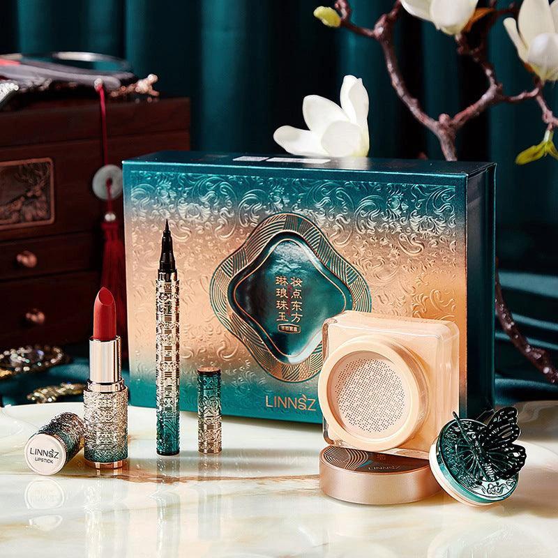 Mandotos Oriental Beauty Co. Chinese-inspired makeup set with elegant palette featuring bold colors and intricate designs.