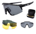 Men's polarized riding sunglasses by MANDOTOS with black frames and dark lenses, designed for outdoor riding and sun protection.