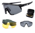 Men's polarized riding sunglasses by MANDOTOS with black frames and dark lenses, designed for outdoor riding and sun protection.