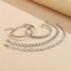 Mandotos C-shaped hollow chain bracelet set featuring simple, smooth design with multiple silver-toned bracelets on a white background.