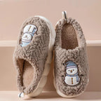 Mandotos snowman slippers for winter, plush cozy home shoes with anti-slip soles for couples, featuring festive snowman design.