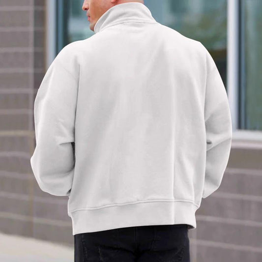 Mandotos men's solid color zipper sweatshirt with fleece lining, long sleeves, suitable for autumn and winter.