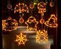 Mandotos Halloween LED window lights with spooky pumpkin, spider, and ghost designs for festive Halloween decoration.