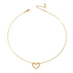 Stainless steel twist hollow heart necklace on a clavicle chain, featuring a delicate heart pendant by MANDOTOS.
