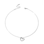 Stainless steel twist hollow heart necklace by MANDOTOS, featuring a delicate clavicle chain with a twisted hollow heart pendant.