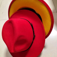 Mandotos stylish fedora hat with a color-blocked wool design, featuring a chic and trendy look, perfect for fashionable outfits.