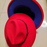 Mandotos stylish fedora hat with trendy color-blocked wool design, perfect for a chic and fashionable look.