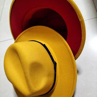 Mandotos stylish fedora hat with a color-blocked wool design, perfect for a chic, trendy look.