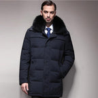 Mandotos ThermalGuard men's down jacket in black, showing its lightweight, ultra-warm insulation and sleek outdoor design.