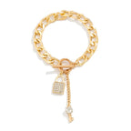 Mandotos thick chain lock and key pendant necklace, trendy fashion jewelry with bold metal chain and detailed pendant design.
