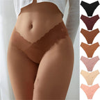Mandotos Wave Lace V-shaped Waist Seamless Ice Silk Girl Underwear displayed on a model, showcasing soft, comfortable fabric and delicate lace.