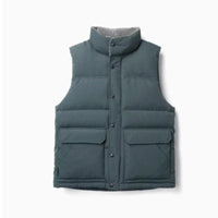 White duck down vest by MANDOTOS, a men's three-proof jacket featuring a sleek design and insulated warmth for winter.