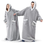 Mandotos winter TV hoodie blanket, oversized warm pullover with pockets for women and men, cozy home wear for cold weather.