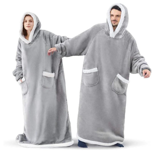 Mandotos winter TV hoodie blanket, oversized warm pullover with pockets for women and men, cozy home winter clothing.