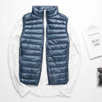 Mandotos Winter white duck down ultralight sleeveless vest, stylish and warm, ideal for layering and outdoor winter activities.