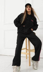 Women's long-sleeved hoodie set by MANDOTOS, featuring a comfortable matching top and pants in a casual style.