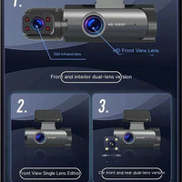 Mandotos dual-lens HD 316-inch driving recorder with front and rear cameras for vehicle safety and recording.