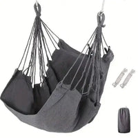 Mandotos easy-install indoor outdoor swing chair with cushioned seat and hanging ropes for relaxing outdoor or indoor use.
