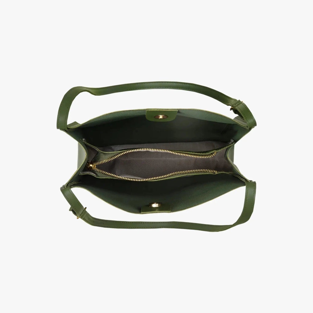 Eco-friendly vegan leather tote bag by MANDOTOS, showcasing a stylish and sustainable design with spacious interior and durable handles.