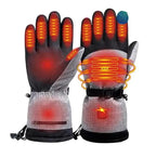 Mandotos electric heated gloves for skiing and motorcycle riding with touchscreen compatibility and rechargeable battery.