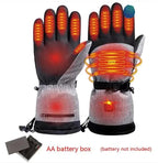 Mandotos electric heated gloves for skiing and motorcycle riding with touchscreen compatibility and rechargeable battery.