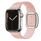 Elegant leather strap by MANDOTOS, showing close-up of smooth, high-quality leather with detailed stitching.