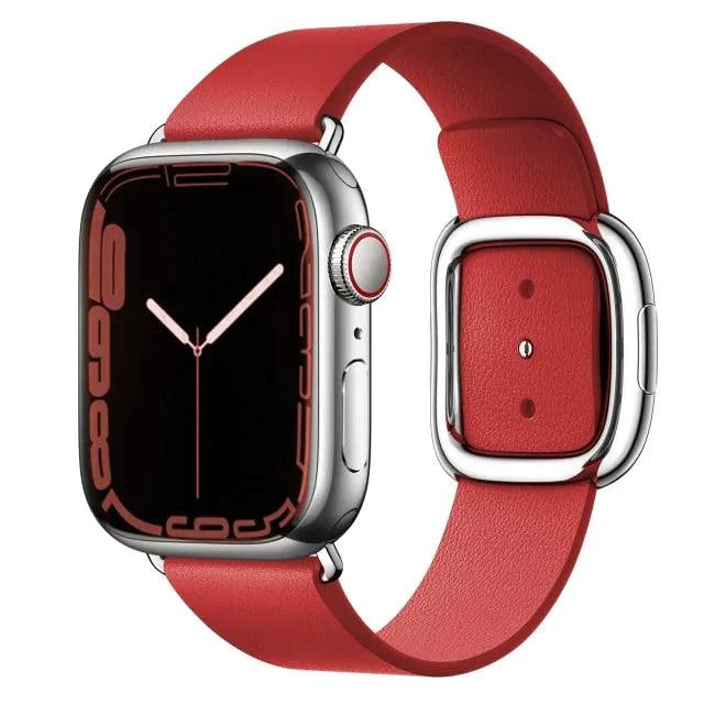 Elegant leather strap by MANDOTOS, featuring smooth black leather with subtle stitching for a stylish, high-quality accessory.