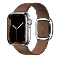 Elegant leather strap by MANDOTOS, featuring smooth leather and adjustable buckle for stylish accessory or watch band.