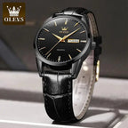 Close-up of MANDOTOS Elegant Leather Timepiece featuring a sophisticated watch with a leather strap and stylish dial.