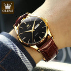 Elegant leather timepiece by MANDOTOS featuring a classic watch face and brown leather strap.