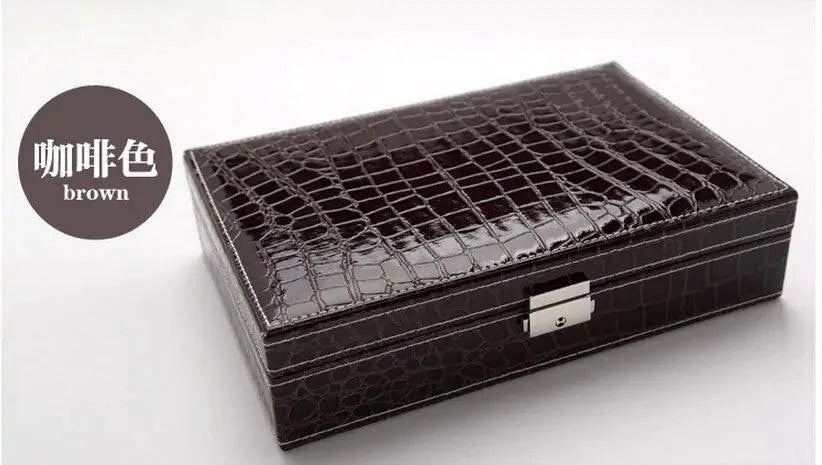Elegant leather vanity case by MANDOTOS with a sleek design and zipper closure, perfect for storing beauty essentials.