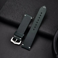 Mandotos elegant leather watch band with stitched detailing, designed for a stylish and comfortable fit on wrist.