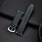 Mandotos elegant leather watch band showcasing smooth brown leather and metal buckle for a stylish accessory.