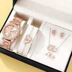 Mandotos elegant rose gold watch ensemble featuring a stylish rose gold watch and matching accessories on a neutral background.