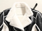 Mandotos faux leather cropped jacket featuring a classic collar, zip front, and fitted style for a trendy look.