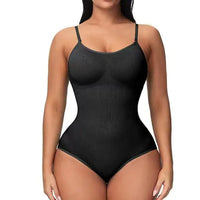 Mandotos Figure Sculpting Shaper Bodysuit shown on a model, highlighting seamless fit and slimming design for body shaping.